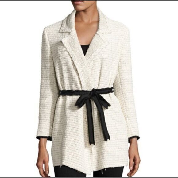 Theory Clairene R. Carson Tweed Jacket Cardigan Ivory Size large - Picture 1 of 11